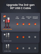 AINOPE USB C Fast Charging Cable 3.1A Right Angle 10ft/3m USB to USB C Cable, Durable Nylon Braided Type C Cord Compatible with Galaxy S10 S9 S8 Plus, A51 A11 A10 A20, V50 V40 G8 G7