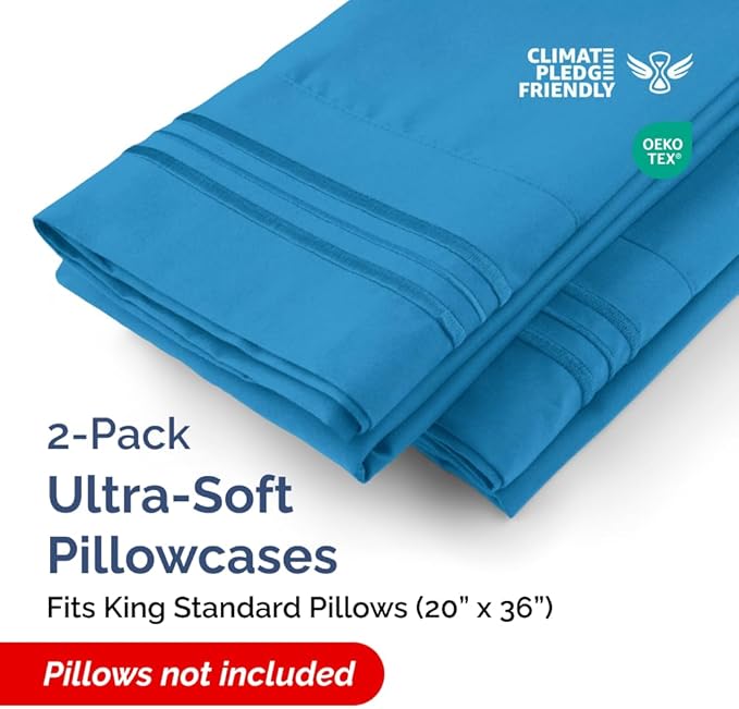 King Standard Pillow Cases Set of 2 - Soft Hotel Quality Pillowcase Covers - Comfy Bedding for Women, Men, Kids & Teens - Machine Washable Pillow Protectors - 2 Piece Set - King Standard Denim Blue