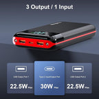 Portable Charger Power Bank 52800mAh Powerbank PD 30W and QC 4.0 Fast Charging Built-in Bright flashlight LED Display 2 USB 1Type-C Output External Battery Pack for iPhone, Samsung, iPad etc (red)