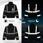 High Vis Safety Jackets, Reflective Work Jacket with Pockets for Men& Women, Construction Coats for Cold Weather, Waterproof Rain Jacket, Class 3, Black Standard, XXL