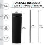 Volhoply 20oz Plastic Skinny Tumblers Bulk 4 Pack,Double Wall Tumbler with Lid and Straw,Reusable Travel Coffee Mug,BPA Free Matte Acrylic Water Cups with Straw for Party,DIY Gifts(Assorted, 4 Set)