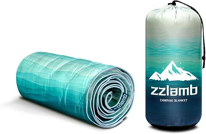 zzlamb Camping Blanket, Outdoor Lightweight Travel Blanket Puffy Portable Down Alternative, Windproof Warm Cloak with Snaps, Cozy Quilt Backpacking Picnic RV Plane Car Hammock Beach Climbing