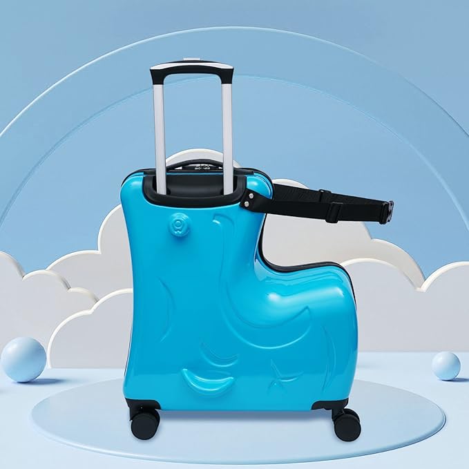 20" Ride-On Travel Suitcase for Kids, Toddler Carry on Luggage with Wheels, Children Travel Rolling Trolly Luggage with Password Lock, Children's Ride On