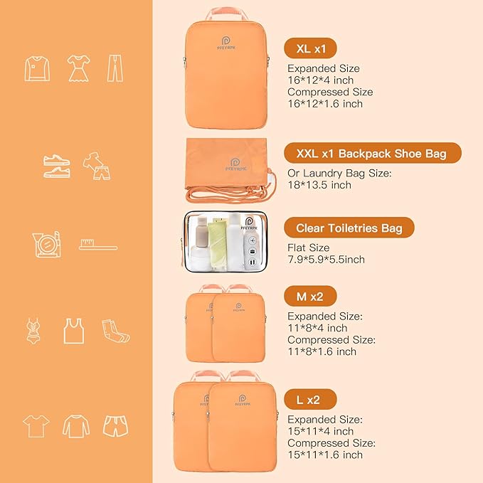 Lightweight Compression Packing Cubes for Suitcases, Compressible Expandable Travel Packing Organizer with Clear Toiletries and Backpack Bag, Travel Essentials for Carry on Luggage 7 Set