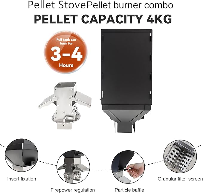 Outdoor Camping Stove Accessory Pellet Bin with Burner for Tent Stove (Black)