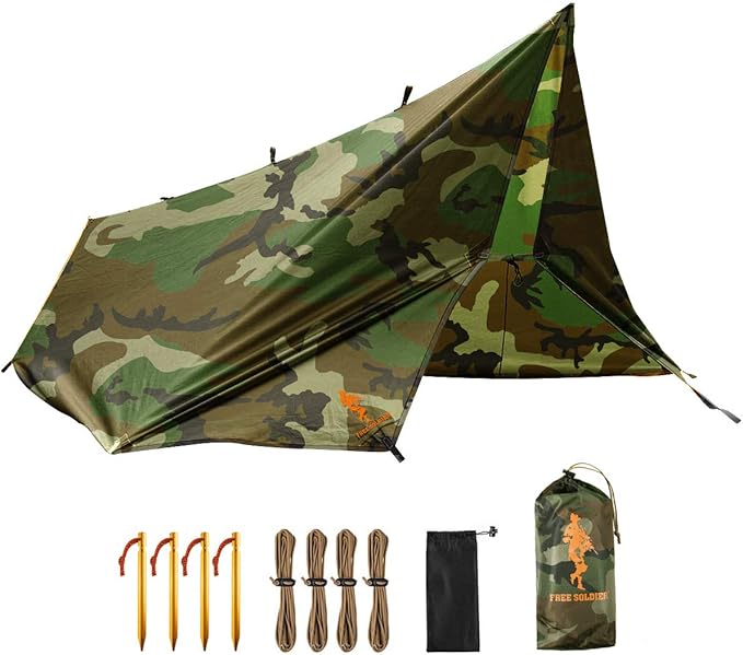 FREE SOLDIER Camping Tarp Waterproof Portable Multifunctional Outdoor Camping Traveling Awning Backpacking Shelter Rain Tarp (Camo 10×10.5ft)