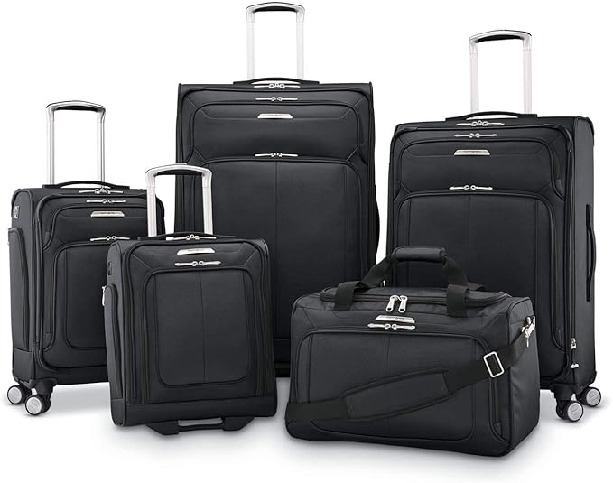 Samsonite Solyte DLX Softside Expandable Luggage with Spinner Wheels, Midnight Black, Checked-Medium 25-Inch