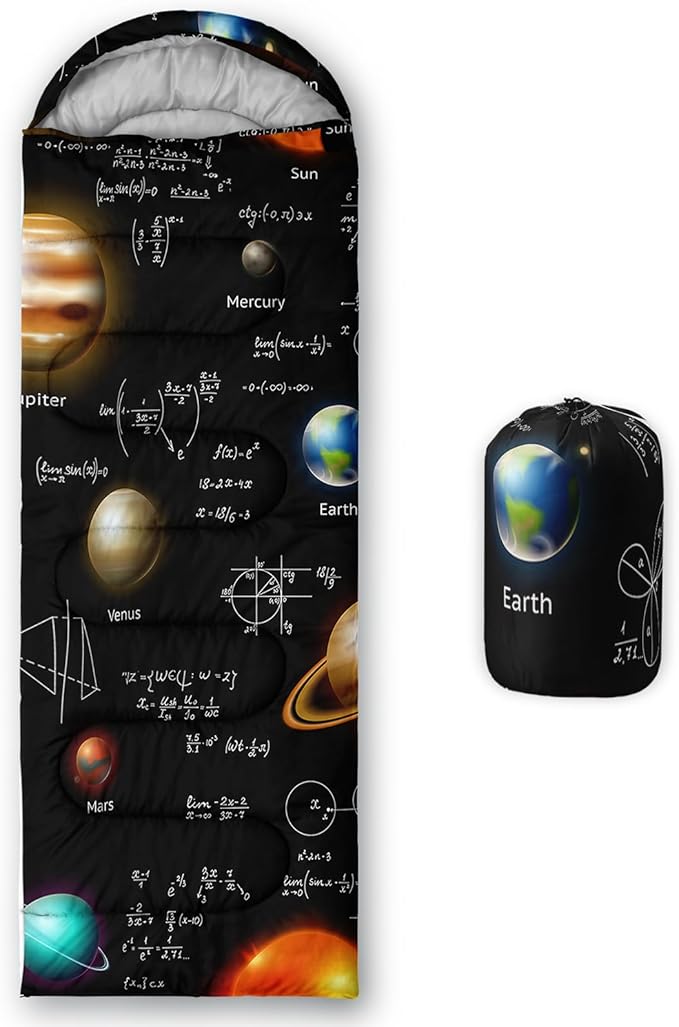 AILONEN Outer Space Astronaut Camping Sleeping Bags,Lightweight & Waterproof,3 Season Warm & Cool Weather,Cartoon Sleeping Bags for Kids,Boys Girls Travelling,Outdoors