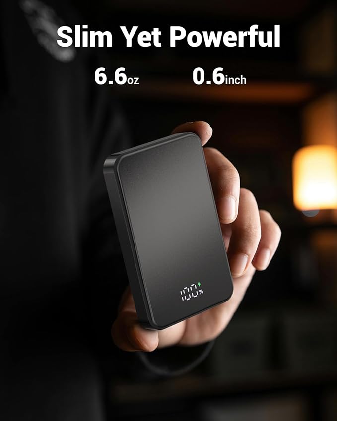 for Magsafe Portable Charger, Aluminum Alloy Small 10000mAh 20W PD Magnetic Power Bank, USB-C in&Out Wireless Battery Pack Phone Charger for iPhone 17/16/15/14/13/12 Plus Pro Max Series -Black