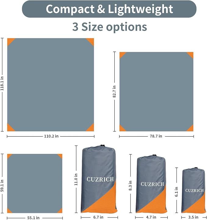 Pocket Beach Blanket Medium Foldable Picnic Mat Portable Lightweight Camping Tarp Tent Blankets Washable Rug Quick Dry Compact Beach Mats Hiking Outdoor Essentials (Gray/Orange 78"*83"/6.56ft×6.89ft)