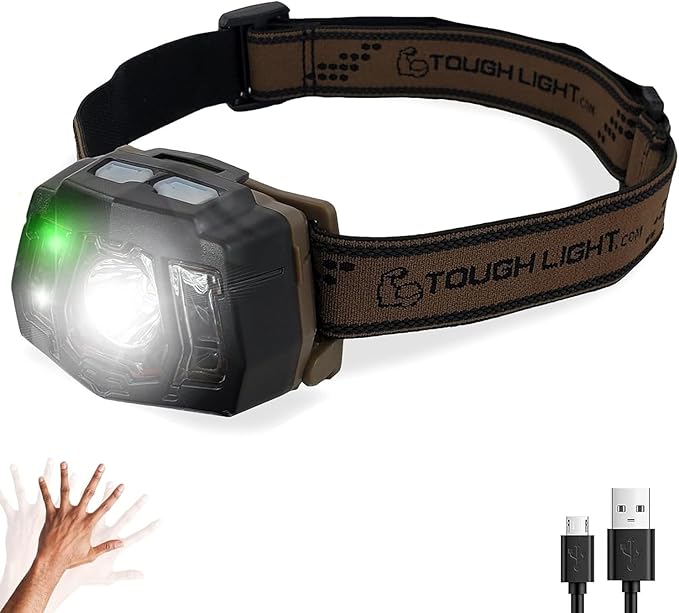 USB Rechargeable LED Headlamp Flashlight, Waterproof Headlight for Camping, Running, Hiking, Fishing, 7 Modes, Night Vision, Motion Sensor & White Spotlight