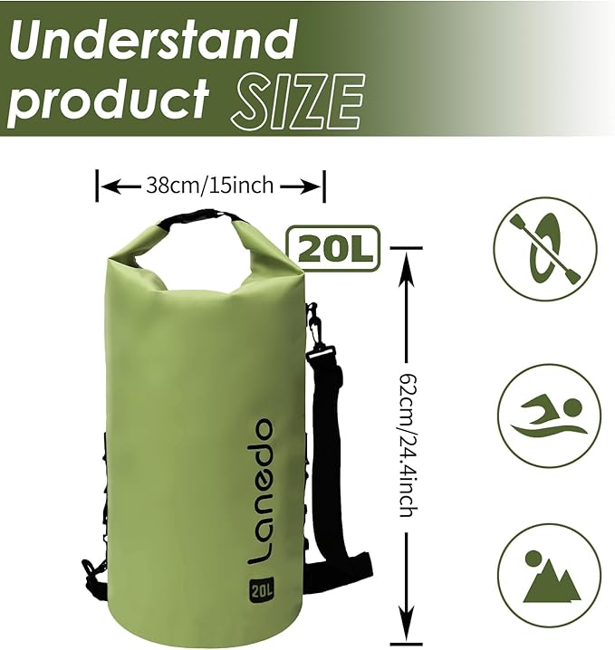 20L/30L Dry Bag Large Waterproof Bag Roll-Top Heavy Duty Fishing Duffel Bag with Durable Straps for Kayaking Paddle boarding Boating Rafting Fishing