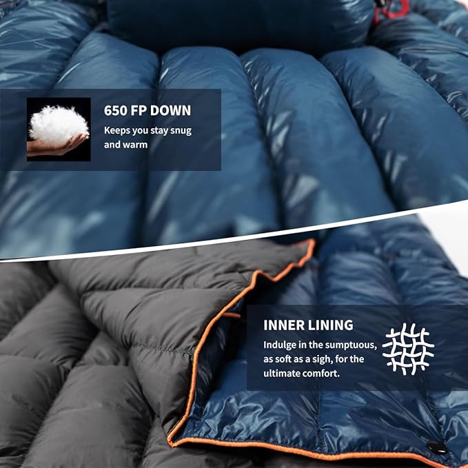 ZOOOBELIVES Ultralight Down Camping Blanket - 1.35lbs, 650 Fill Power Puffy Quilt. Compact & Warm Comforter for Travel, Beach, Hammock, Backpacking - Elevate Your Outdoor Comfort - AlpliveR300