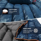 ZOOOBELIVES Ultralight Down Camping Blanket - 1.35lbs, 650 Fill Power Puffy Quilt. Compact & Warm Comforter for Travel, Beach, Hammock, Backpacking - Elevate Your Outdoor Comfort - AlpliveR300