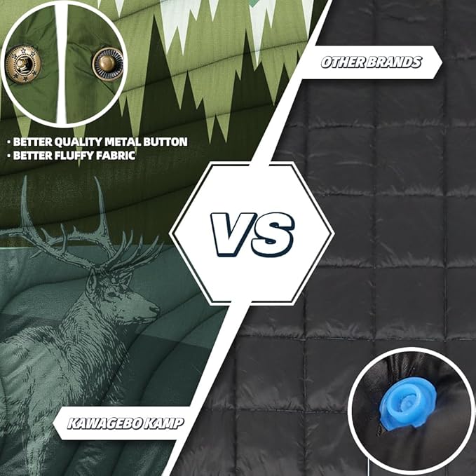 Outdoor Camping Blanket with Sherpa Lining, Extra Warm Thick Camp Blankets and Puffy Ultralight Soft Poncho DWR Camping Quilt for Cold Weather, Adventure, Sleeping, Backpacking 78"x 56"