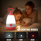 Kids Camping Lantern & Night Light Battery Powered, 360° Eye-Safe Light (AAA Included), IPX4 with RGB Modes Portable for Outdoor, Emergency , Gift for Children (Green+Red 2 Pack)