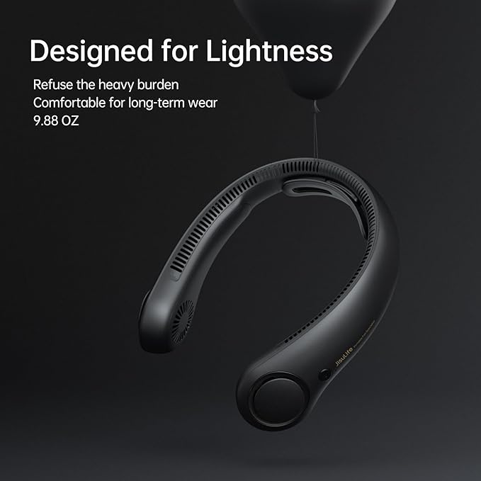 JISULIFE Portable Neck Fan Upgraded, Neckbrace Personal Hands Free, 5 Speed Gears Adjustment, 5000 mAh Wearable Bladeless Quiet Rechargeable for Outdoor Indoor, Gifts for Women Men- Black