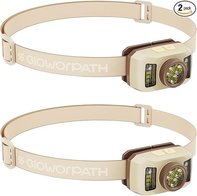 Rechargeable Headlamp Flashlight,Super Bright LED Head Torches,Sensor Control, 6 Light Settings, IPX5 Waterproof & Lightweight, Ideal for Camping, Running & Hiking Outdoor (2, Beige)