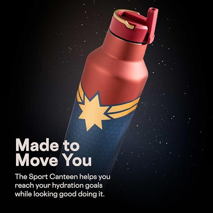Corkcicle Marvel Sport Canteen - Triple-Insulated Stainless Steel Water Bottle - Straw Cap & Folding Metal Handle - Summer Drinkware Gift - Keeps Drinks Ice Cold - Captain Marvel - 20 oz
