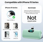 Mini Portable Charger USB C Power Bank,Upgraded 5000mAh PD Fast Charging Battery Pack Built-in USB-C Connector,LCD Display,Compatible with iPhone 15,15 Plus,15 Pro/Max,iPad Pro/Air, Android Phone etc