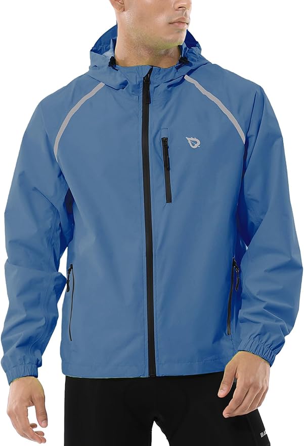 baleaf Men's Rain Jacket Waterproof Windbreaker Raincoat Running Cycling Hiking Gear Hood Lightweight Reflective Packable