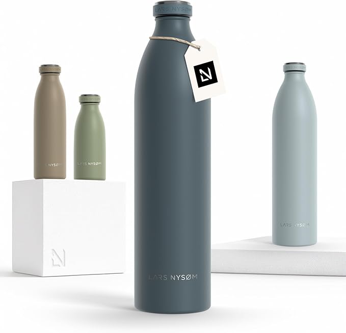 LARS NYSØM Stainless Steel Insulated XL Water Bottle 12oz 17oz 25oz 34oz 51oz | Insulated Thermo Flask for Hot and Cold Beverages | Leakproof Drinking Bottle (Stone Blue, XL 50.7oz)