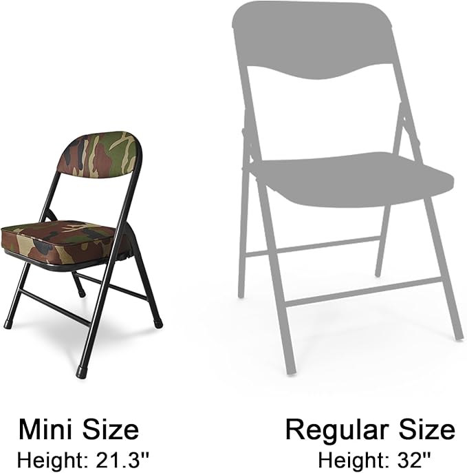 Mini Padded Folding Chairs, Garage Stool, Portable Camping Chair with Cushion, Lightweight Lawn Chair, for Outdoor Sports Events, Patio, Fishing, Hiking, Hunting, Picnic, Beach (Camo Green)