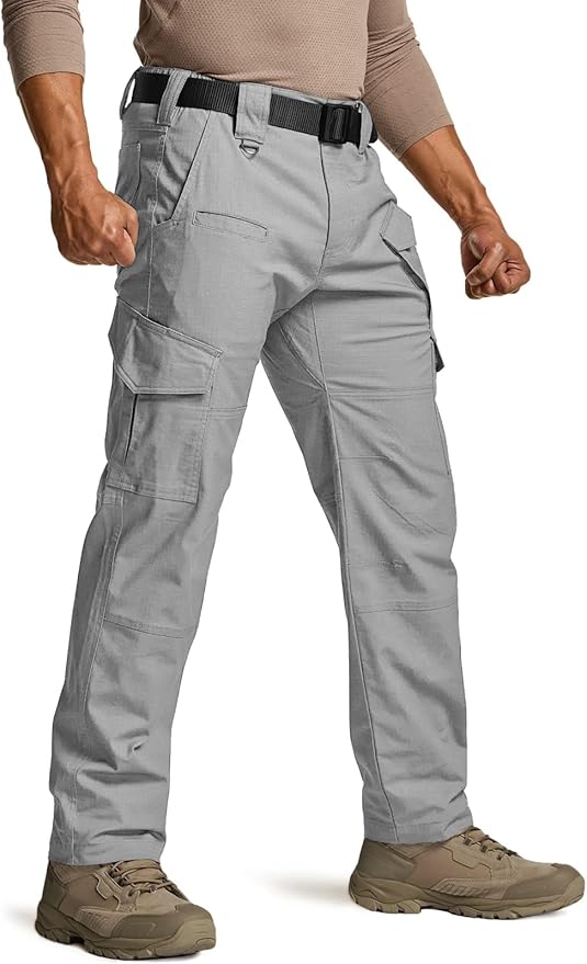 CQR Men's Flex Ripstop Tactical Pants, Water Resistant Stretch Cargo Pants, Lightweight EDC Hiking Work Pants