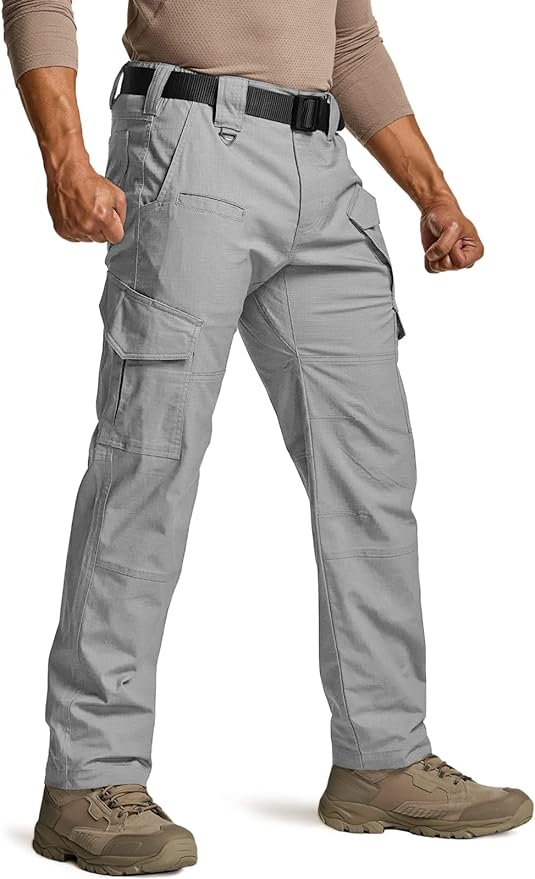 CQR Men's Flex Ripstop Tactical Pants, Water Resistant Stretch Cargo Pants, Lightweight EDC Hiking Work Pants