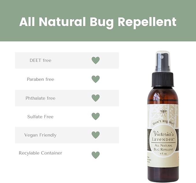 Victoria's Lavender Organic Don’t Bug Me Insect Spray DEET-Free, Made with Plant Based Essential Oils & Aloe Vera - Made in The USA - (1 Pack 4 Fl Oz)