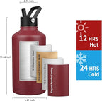 Insulated Water Bottle 87oz,Triple Wall Vacuum Stainless Steel(Dishwasher Safe),Leak Proof & Non-BPA,Flask Jug with Paracord Handle & Straw Spout Lids Sports Red