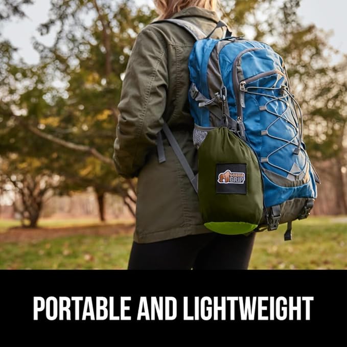 GORILLA GRIP Durable Portable Camping Hammock, Holds 500lbs with Heavy Duty Tree Straps, Comfortable Travel Swing, Camp Hammocks, Easy to Use and Install, Outdoor Essentials, Green, 10x6.5 FT