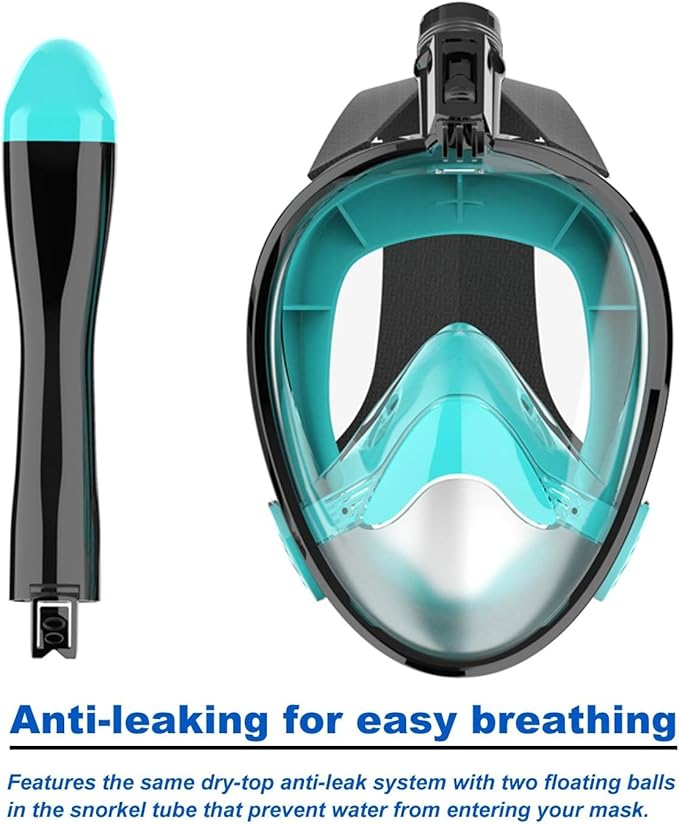 Full Face Snorkel Mask, Diving Mask for Kids and Adults,180° Panoramic View Snorkel Mask with Camera Mount, Safe Breathing, Anti-Leak&Anti-Fog