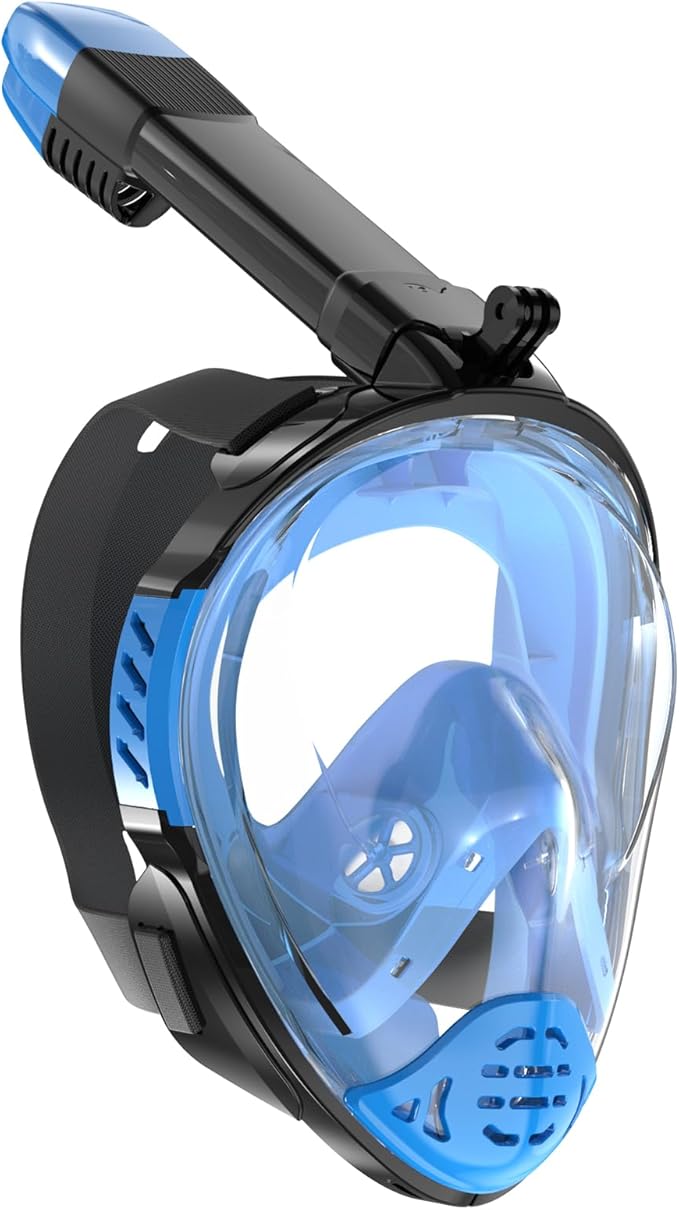 Snorkeling Gear for Adults, Full Face Snorkel Mask, Scuba Diving Mask with Detachable Camera Mount, 180 Degree Panoramic View Anti-Leak Anti-Fog