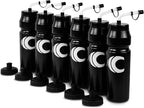 Cannon Sports 1 Liter Sports Water Bottle, BPA-Free, 34 Oz Capacity, Large Mouth, 2 lids (Straw and Squeeze), Great For Helmet Sports Such As Hockey, Lacrosse, Football, Boxing (6 Pack) (Black)