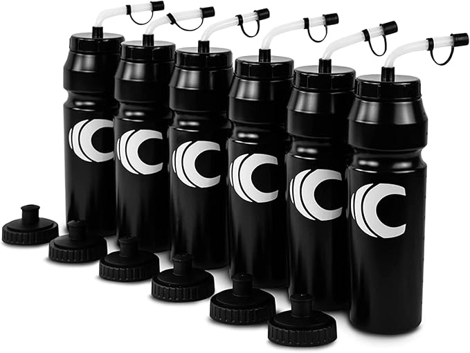Cannon Sports 1 Liter Sports Water Bottle, BPA-Free, 34 Oz Capacity, Large Mouth, 2 lids (Straw and Squeeze), Great For Helmet Sports Such As Hockey, Lacrosse, Football, Boxing (6 Pack) (Black)