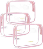 BAGSMART Clear Toiletry Bag, 3 Pack TSA Approved Travel Toiletry bag Carry on Travel Accessories Bag Airport Airline Quart Size Bags Water Repellent Makeup Cosmetic Bag for Women (Pink-3pcs)