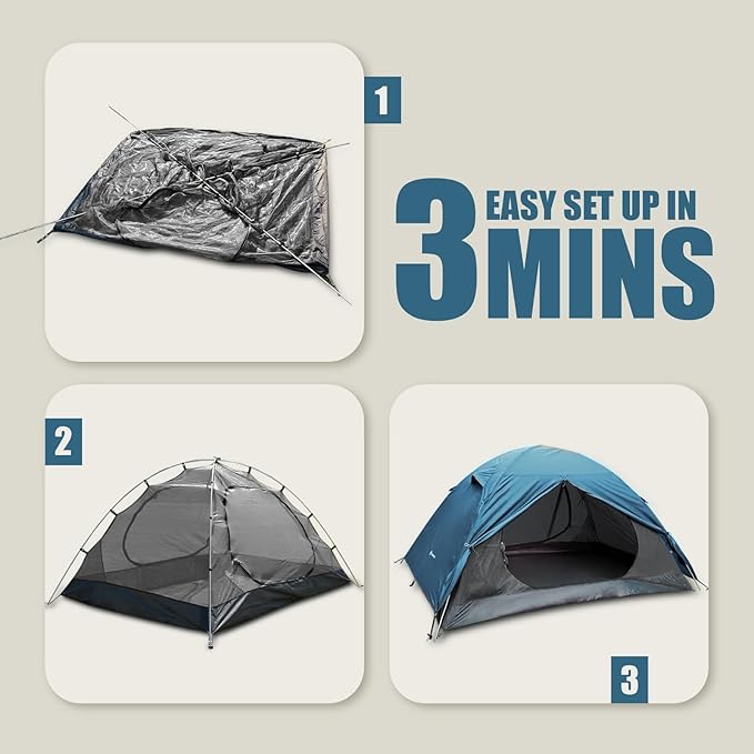 Backpacking Tent for Camping 2 Person Hiking Ultralight Tent for Waterproof Windproof Outdoor Two Doors Tents Easy Quick Setup Lightweight Instant Tents (Blue, 2 Person)