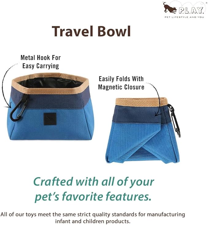 P.L.A.Y. Collapsible Dog Water & Food Bowl - Great Dogs, Travel, On-the-go, Hiking, Outdoors - Portable, Folds Flat, Waterproof, Easy Clean, 2.3L Capacity (Eclipse)