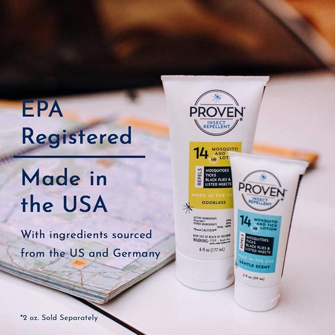 Proven Insect Repellent Lotion, Keep Mosquitoes, Ticks and Flies Off, DEET Alternative Repellent, Up to 14-Hour Protection, Great for Outdoor Camping and Hiking, 6 Ounce, Odorless Lotion