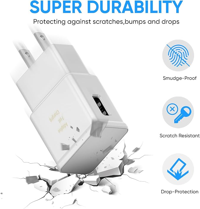 Adaptive Fast Charging Block USB Wall Charger Adapter Fits Samsung Galaxy S25/S24/S23/S22/S22 Ultra/S21/S20/S10/S9/S8/S7/Edge/Note 10 Quick Charge (White, 2 Pack)