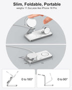 Foldable 3 in 1 Wireless Charging Station for Apple Compatible with Magsafe Charger Stand,Magnetic Wireless Charger Station for iPhone 17 Air 16 15 14 13 12 Series,Airpods Pro,Apple Watch (White)