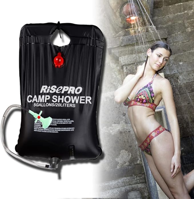 Solar Shower Bag, 5 gallons/20L Solar Heating Camping Shower Bag Temperature Indicator Hot Water 45°C Hiking Climbing C1004