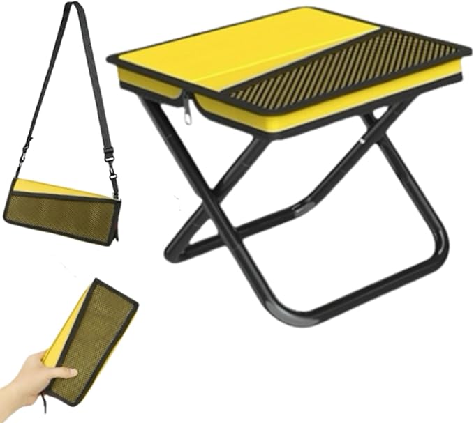 Portable Ultralight Foldable Stool, Camping Chair Fishing Stool, Handbag Style Pocket Foldable, Supports 330lbs for Camping, Hiking, Backpacking, Picnic, Outdoor & Travel (Yellow, Large)