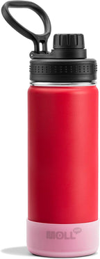 Insulated Water Bottle-18 oz Stainless Steel Vacuum Wide Mouth Sports Flask with Silicone Boot-Reusable Metal Leak Proof Travel Water Bottle for Girls Boys, BPA-Free(Canyon Red)