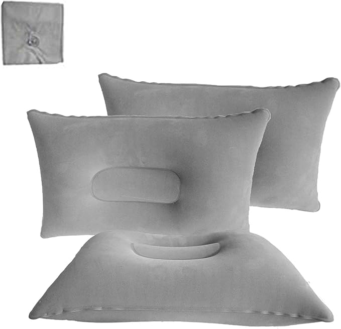 3 Pack Ultralight Inflatable Pillow Small Squared Flocked Fabric Air Pillow for Hiking,Camping,Traveling,Napping,Desk Rest, Beach Pillow Neck Lumbar Support(Gray)