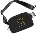 Gitus Belt Bag Fanny Pack Crossbody Bags with Initial Letter Patch Gifts for Wife Older Women Mother Coworker Bridesmaid Anniversary Travel Gifts Beach Gifts (Black-K)