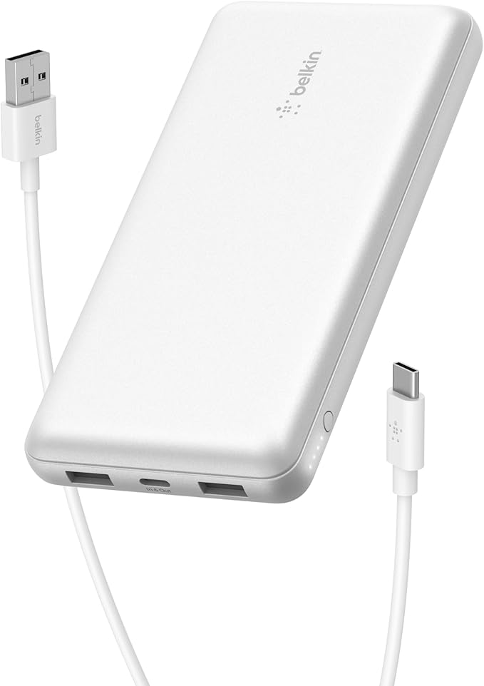 Belkin Portable Charger, USB C Power Bank 20000 mAh w/ 1xUSB-C Port & 2xUSB-A Ports, 15W w/Type-C to Type-A Cable - iPhone 17, Samsung Galaxy S25, Nintendo Switch 2, Google Pixel 10, etc. - White