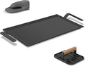 Carbon Steel Griddle Comes with Grill Press, Double Burner Griddle for Gas Stove, Electric Range, Outdoor Gas Grill, Induction, and Oven, Pre-seasoned Nitride Coating Compatible with Made in