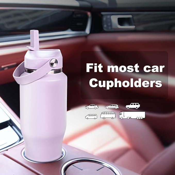 32oz Insulated Water Bottle, Fit in Any Car Cup Holder, Water Bottle with Straw Lids, Stainless Steel Insulated Water Flask Double Wall Leak-proof BPA Free to Keep Cold&Hot